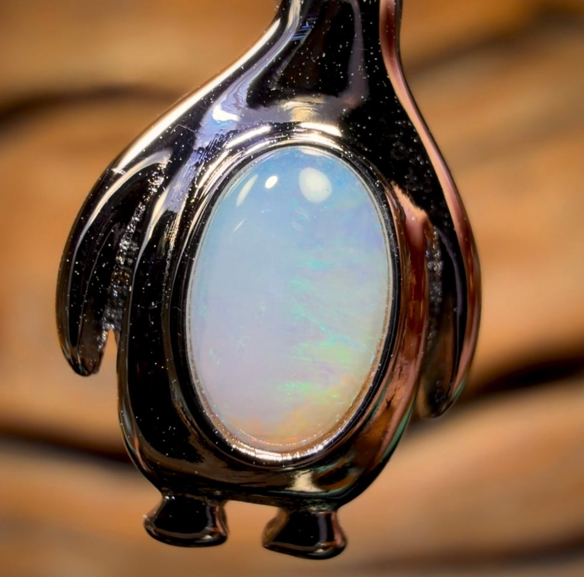 Sterling Silver - Penguin Solid South Australian Crystal Opal Pendant