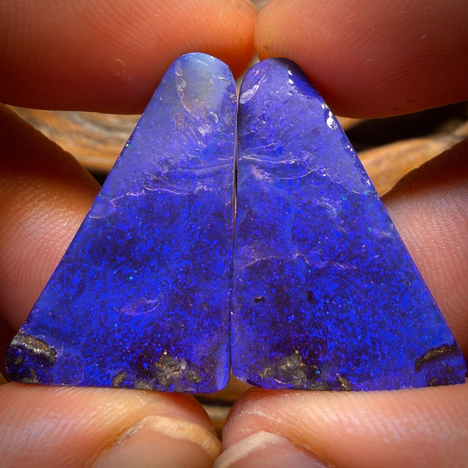 78.9cts - Australian Boulder Seam Opal Pair. Natural Split