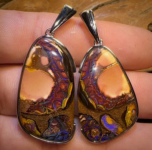 “Partners” Sterling Silver - Boulder Opal Splits UNISEX Pendant PAIR!