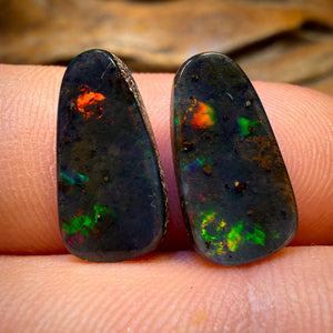 7.7cts - Super Rare Red on Black Top Australian Boulder Seam Opal and a Pair!!