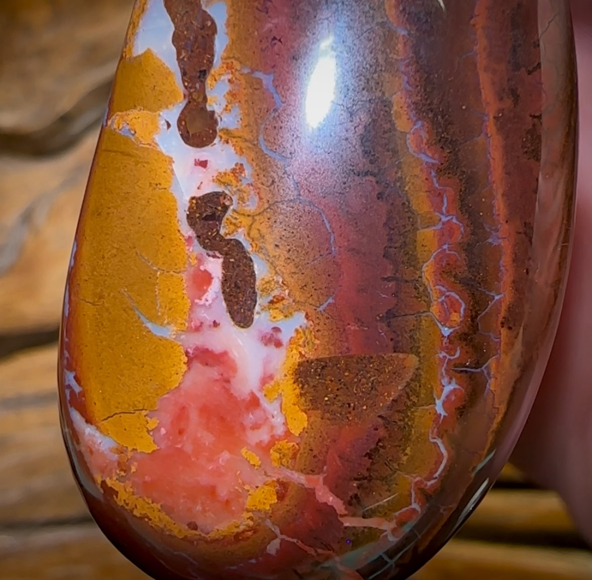 53 x 26mm - Drilled Boulder Opal Pendant w/ Eco Friendly Vegan Cord Cool Pattern Great Polish