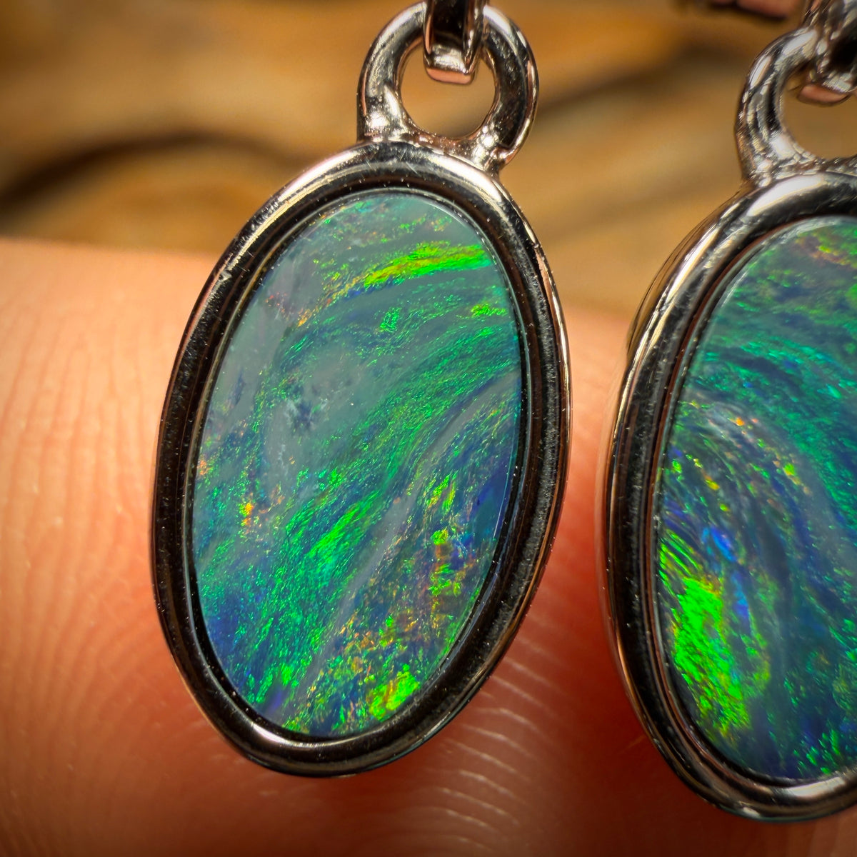 Sterling Silver - Australian Boulder Opal Doublet Drop Stud Earrings