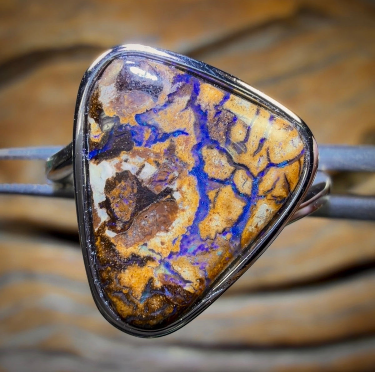 Sterling Silver - Solid Tribal Boulder Opal Ring