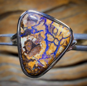 Sterling Silver - Solid Tribal Boulder Opal Ring