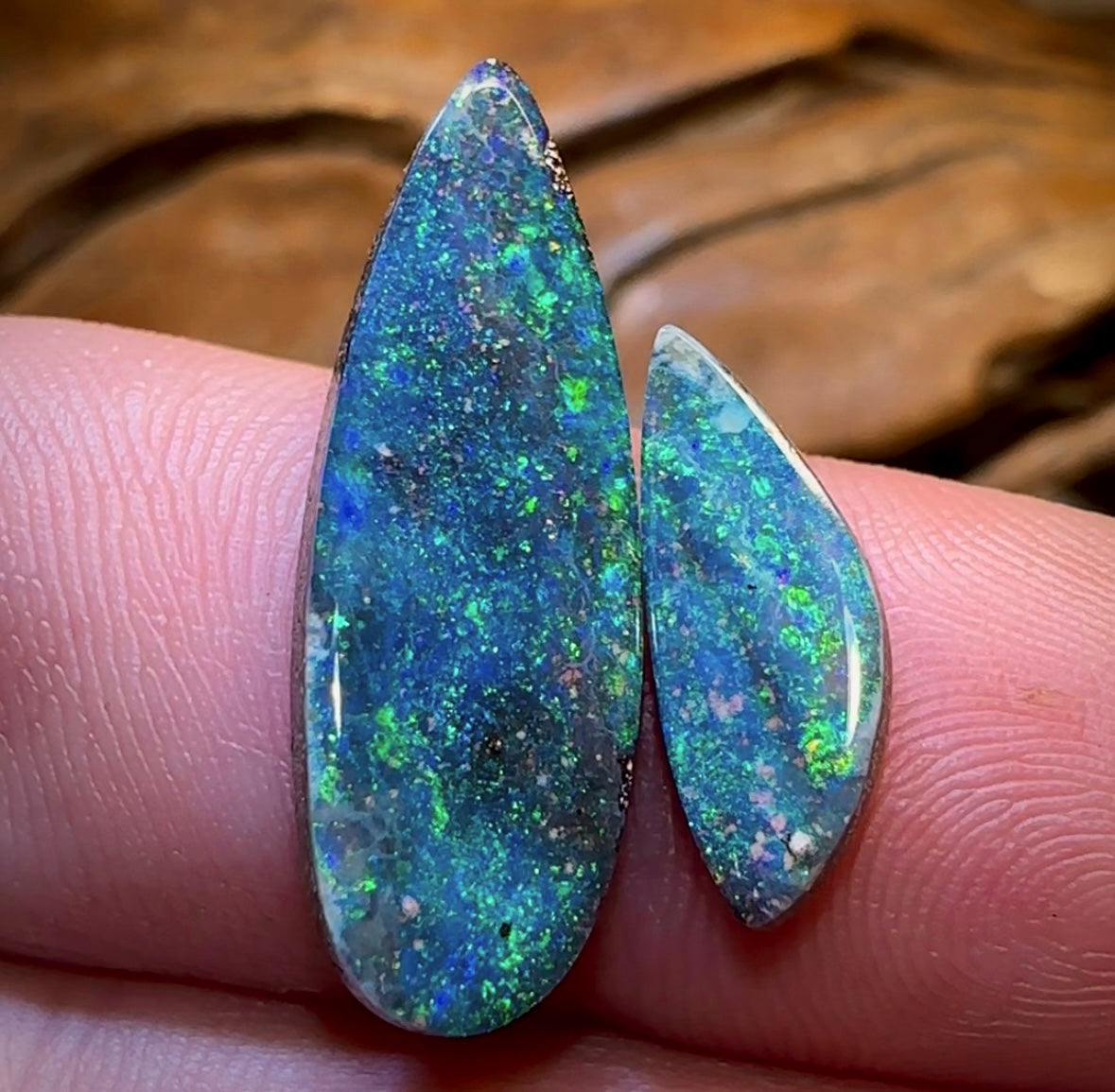 9.5cts - GEM Queensland Boulder Seam Opal Pair - Opal Whisperers
