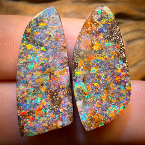 29.9cts - Top Australian Boulder Seam Opal Pair Red Multi Fire