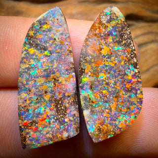 29.9cts - Top Australian Boulder Seam Opal Pair Red Multi Fire