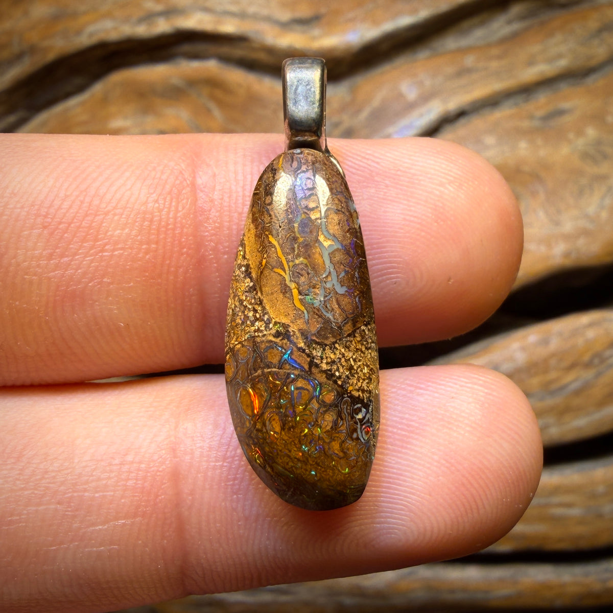 Solid Tribal Queensland Boulder Opal Pendant