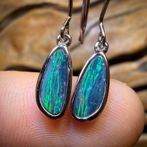 Sterling Silver - Australian Boulder Opal Doublet Hook Earrings