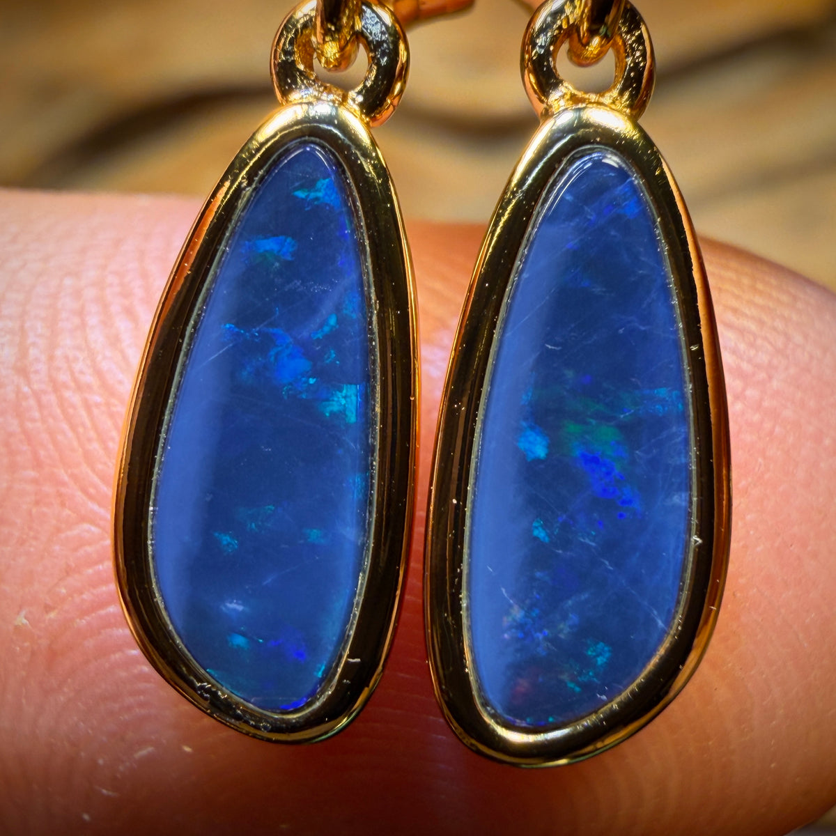 Bargain Card! Sterling Silver Gold Plated  - Australian Boulder Opal Unique 4 Stone Doublet Drop Stud Earrings