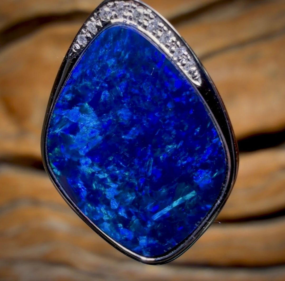 14k White Gold - Large Queensland Boulder Opal Doublet Pendant Top Ming Blue with Diamonds New 2026