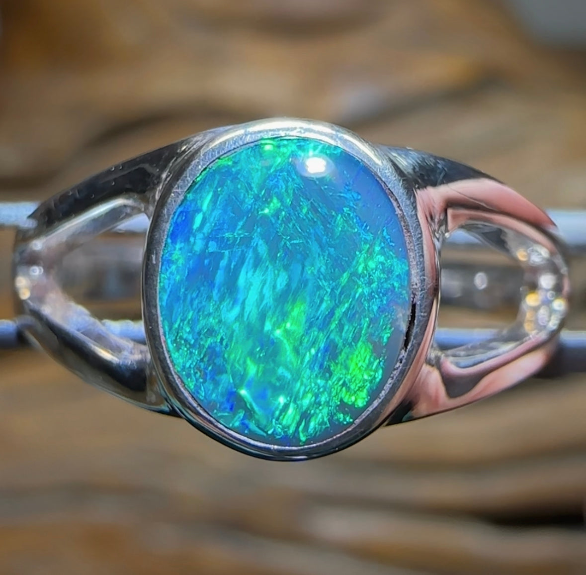 Sterling Silver - Solid Lightning Ridge Black Opal Ring - Opal Whisperers