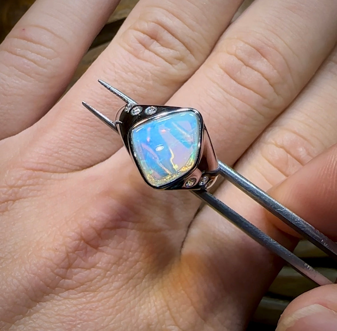 Sterling Silver - South Australian Crystal Opal Ring. Unisex Design - Opal Whisperers
