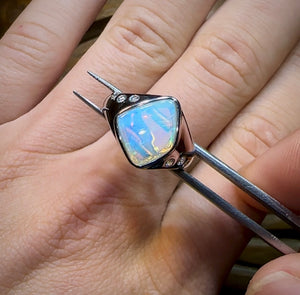 Sterling Silver - South Australian Crystal Opal Ring. Unisex Design