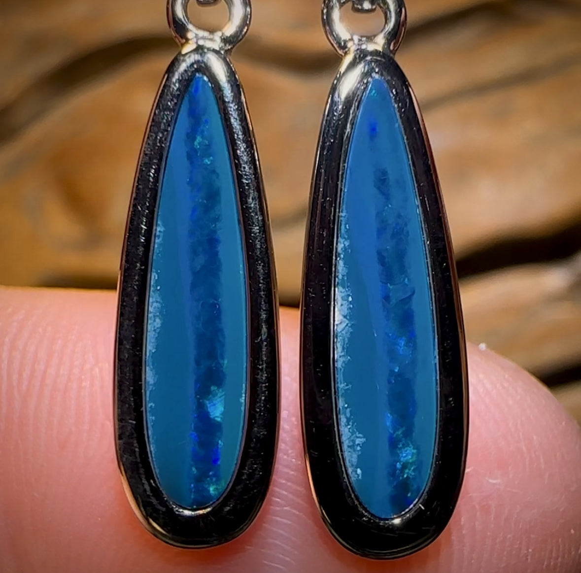 🔨 AUCTION 🔨 Sterling Silver - Australian Boulder Opal Doublet Drop Stud Earrings