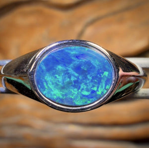 Bague unisexe en argent sterling et opale boulder du Queensland