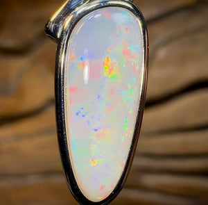 Sterling Silver - Solid South Australian Crystal Opal Pendant. Large Quality Opal