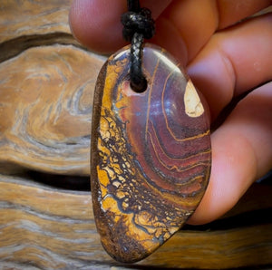 45 x 25mm - Drilled Boulder Opal Pendant w/ Eco Friendly Vegan Cord
