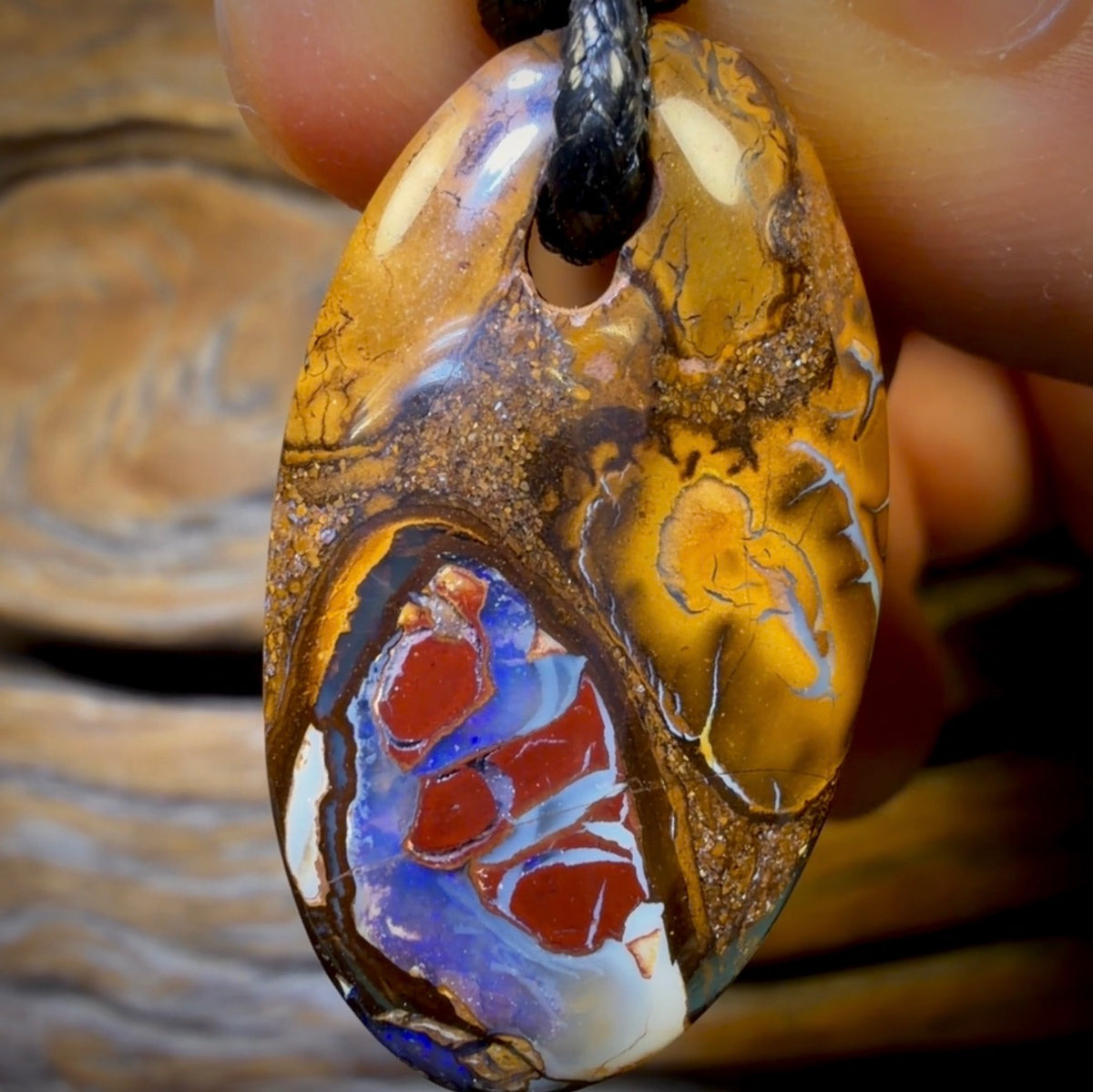 33 x 18mm - Drilled Boulder Opal Pendant w/ Eco Friendly Vegan Cord