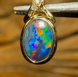 14k Gold - Queensland Boulder Doublet Opal Pendant with Diamonds