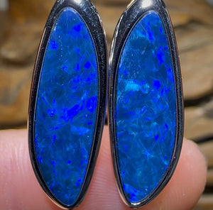 Sterling Silver - Classic Australian Boulder Opal Doublet Earrings - Opal Whisperers