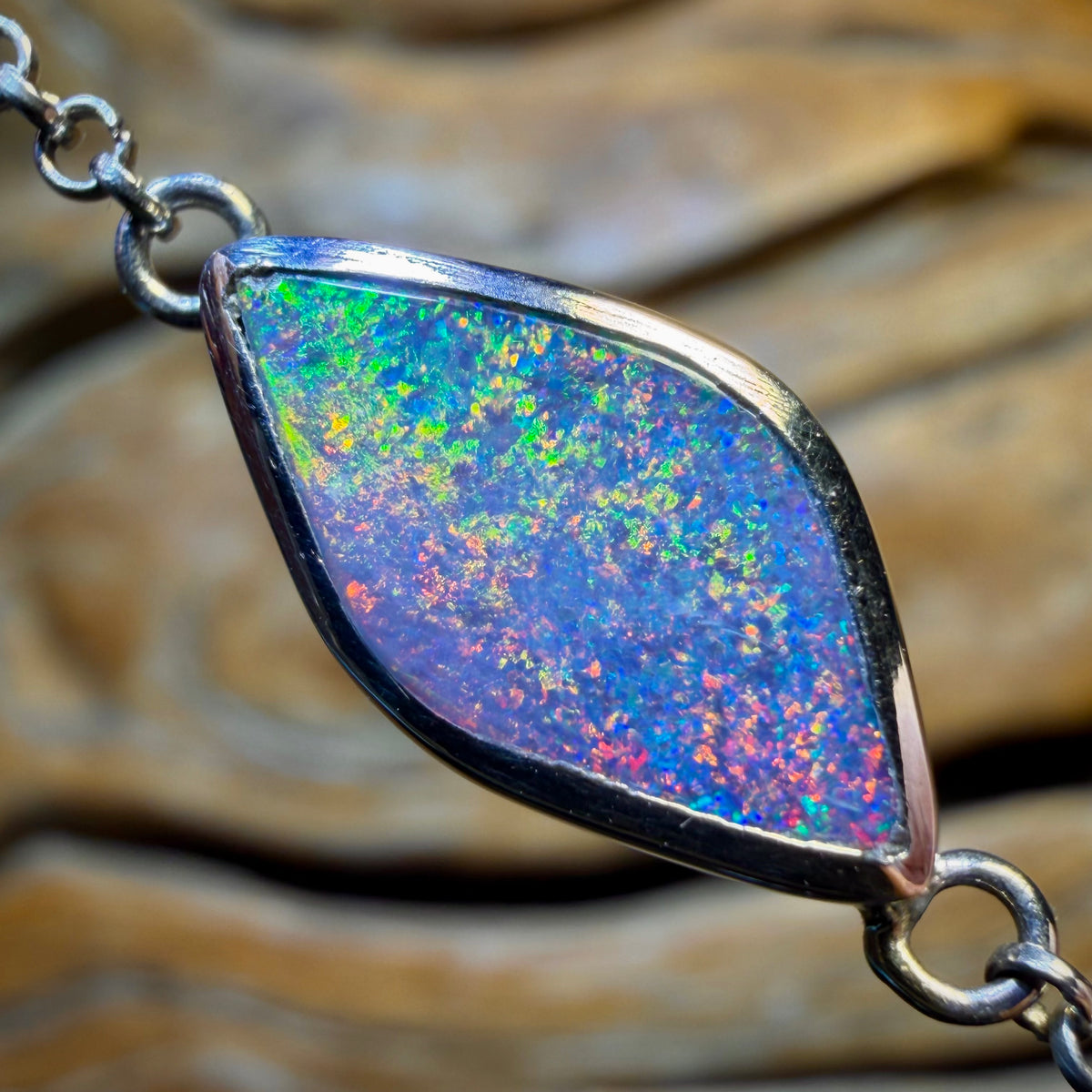 Sterling Silver - Australian Boulder Doublet Opal Bracelet