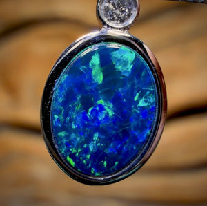 14k White Gold - Queensland Boulder Opal Doublet Pendant Diamond