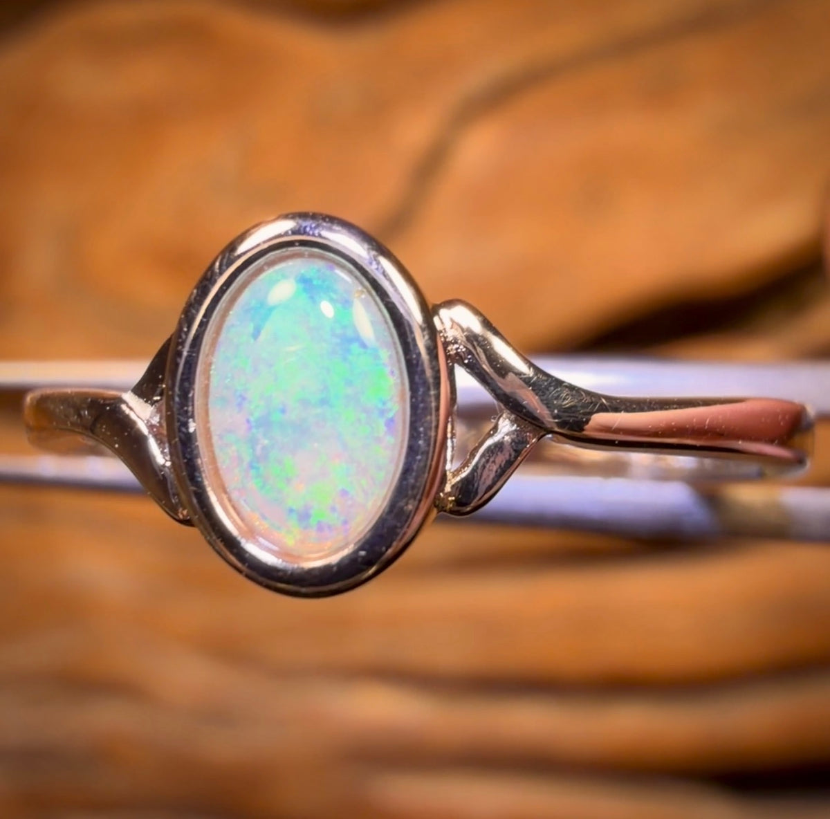 Bague en argent sterling avec opale de cristal d'Australie du Sud