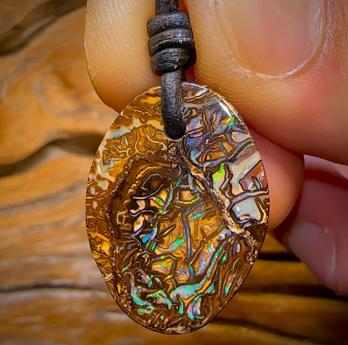 26 x 19mm - Wow Crazy Pattern Drilled Australian Tribal Boulder Opal Necklace