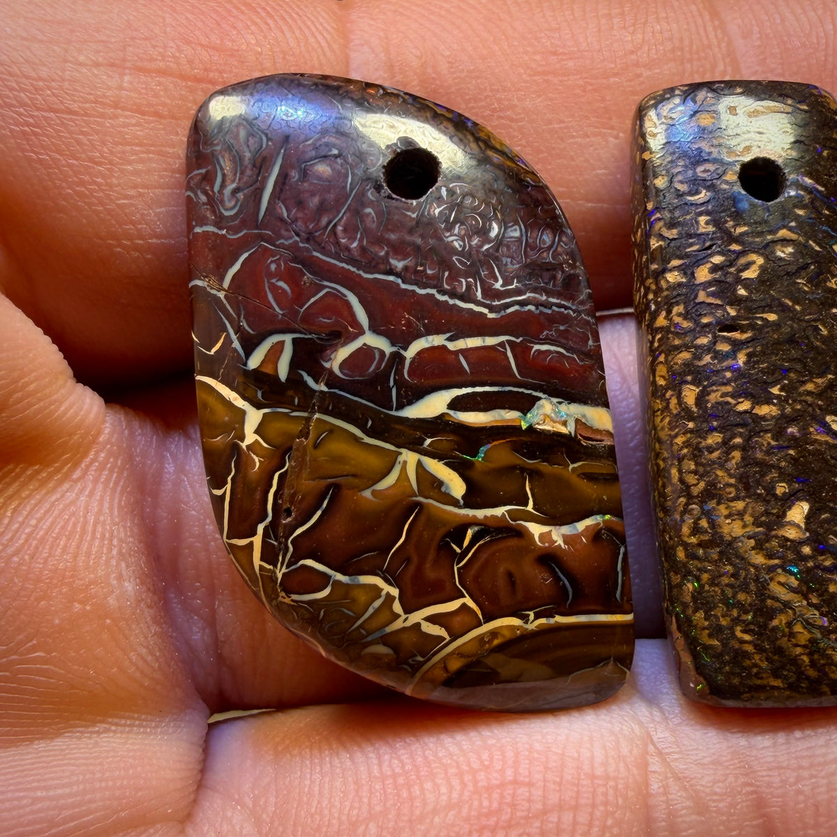 86.8cts - 3x Drilled Tribal Queensland Boulder Opals. BARGAIN Wholesale Parcel