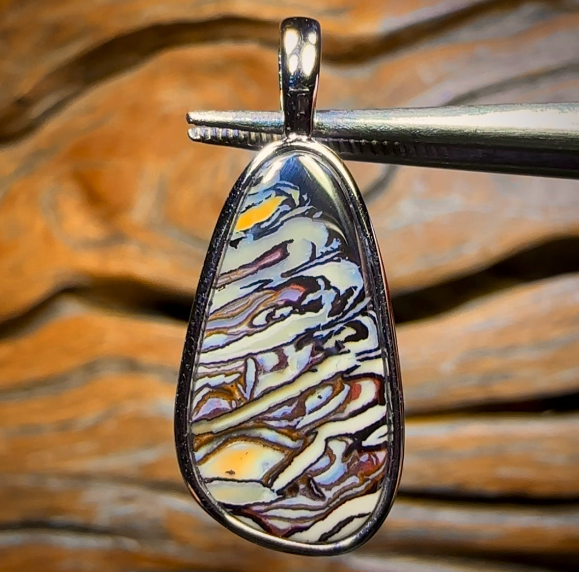 White Tribal Daddy Sterling Silver - UNISEX Solid Tribal Boulder Opal Pendant