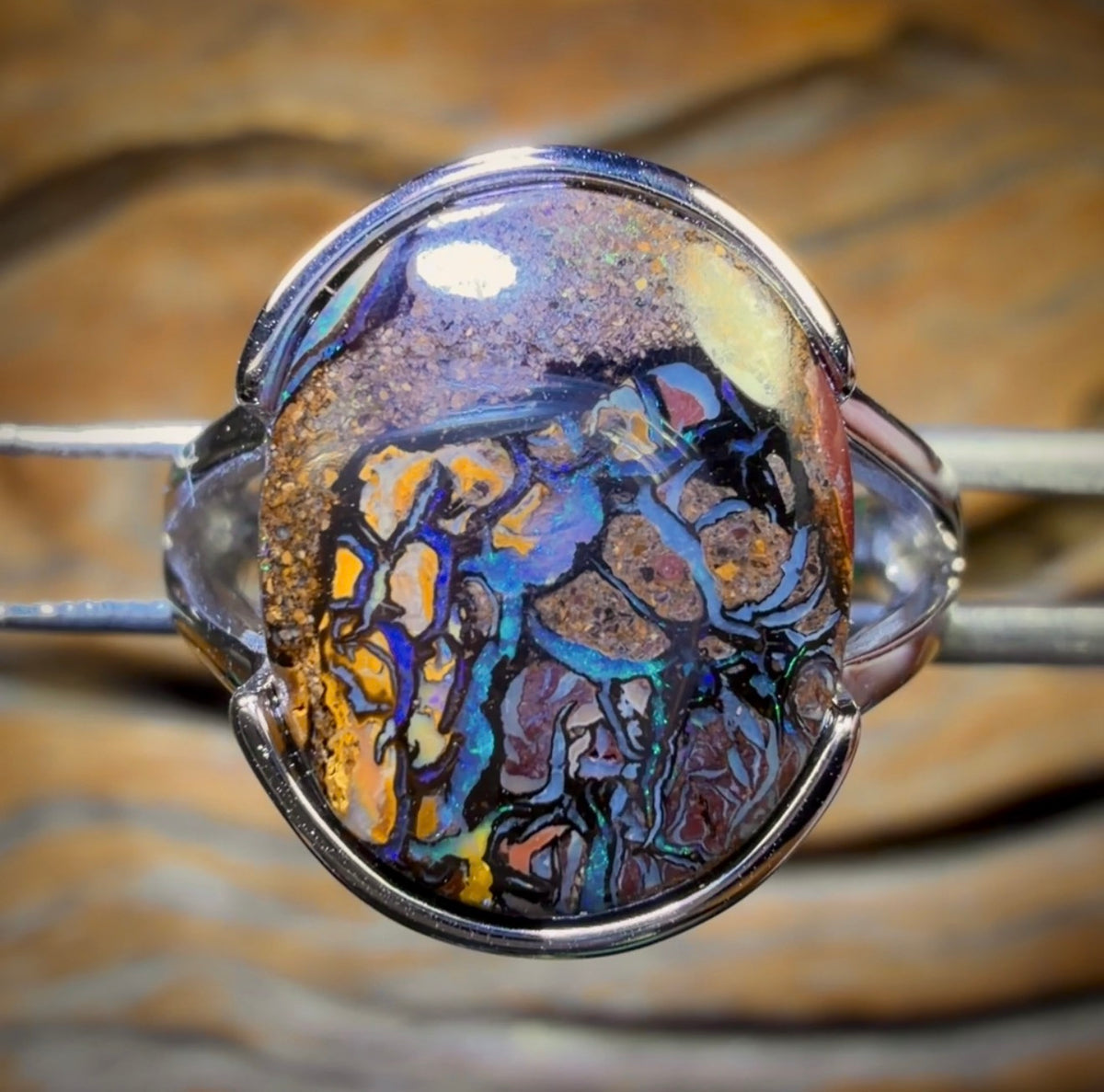 Sterling Silver - Solid Tribal Boulder Opal Ring
