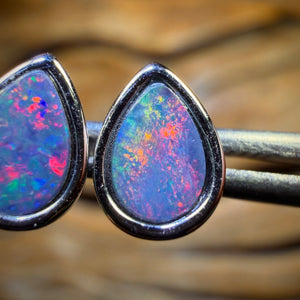 Sterling Silver - Australian Boulder Opal Doublet Stud Earrings