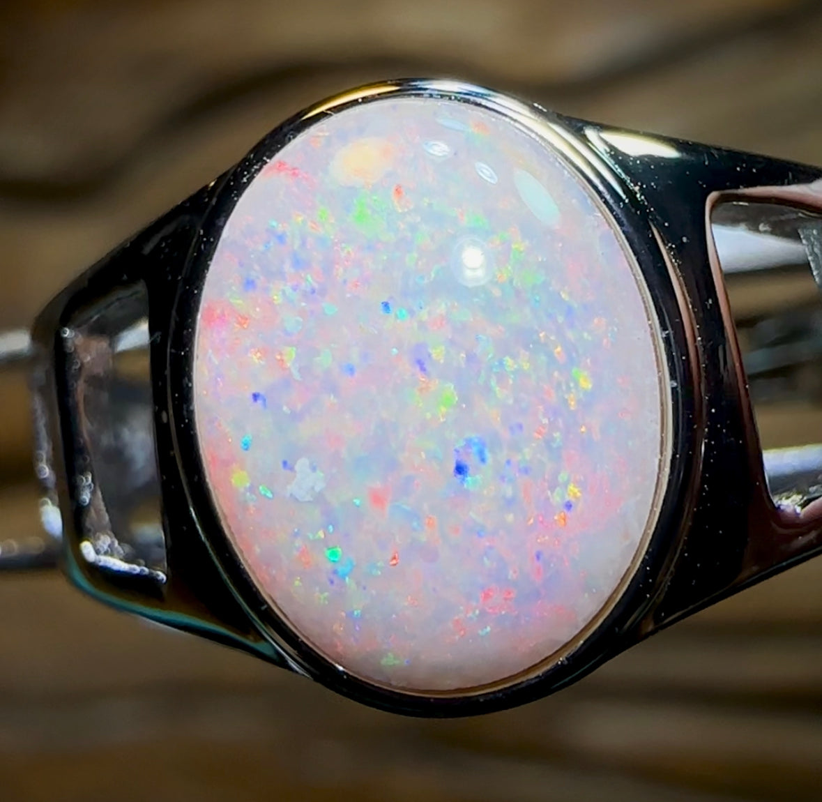Sterling Silver - TOP South Australian White Opal Ring. Unisex Large Ring Size - Opal Whisperers