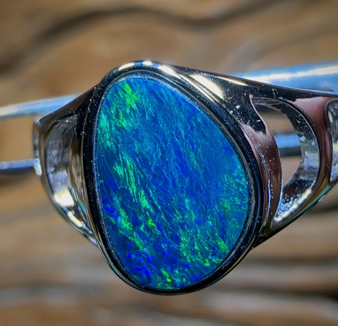 “Blue Waters” Sterling Silver - Queensland Boulder Opal Doublet Ring Unisex Style - Opal Whisperers