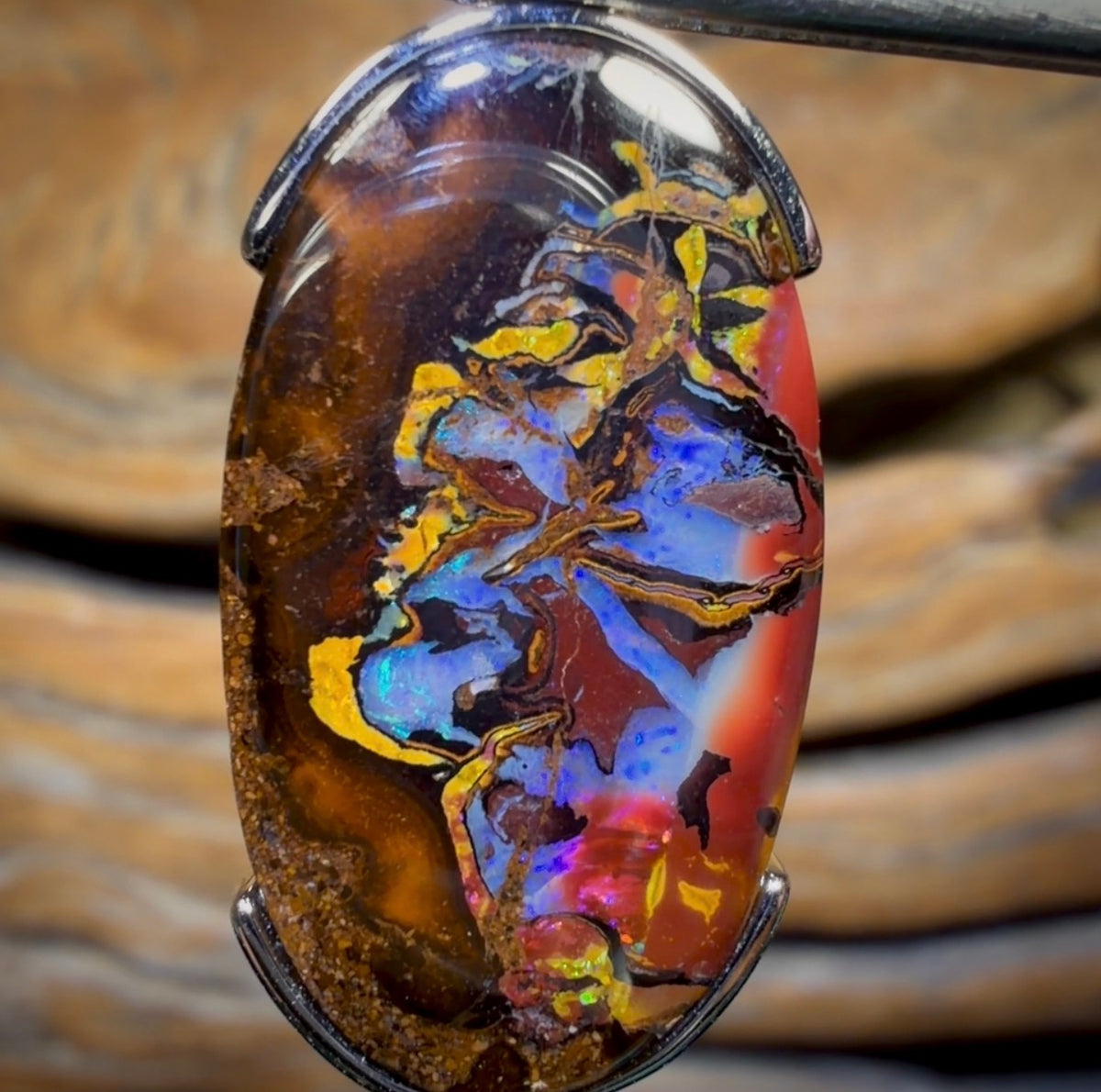 Sterling Silver - Solid Tribal Boulder Opal Pendant UNISEX