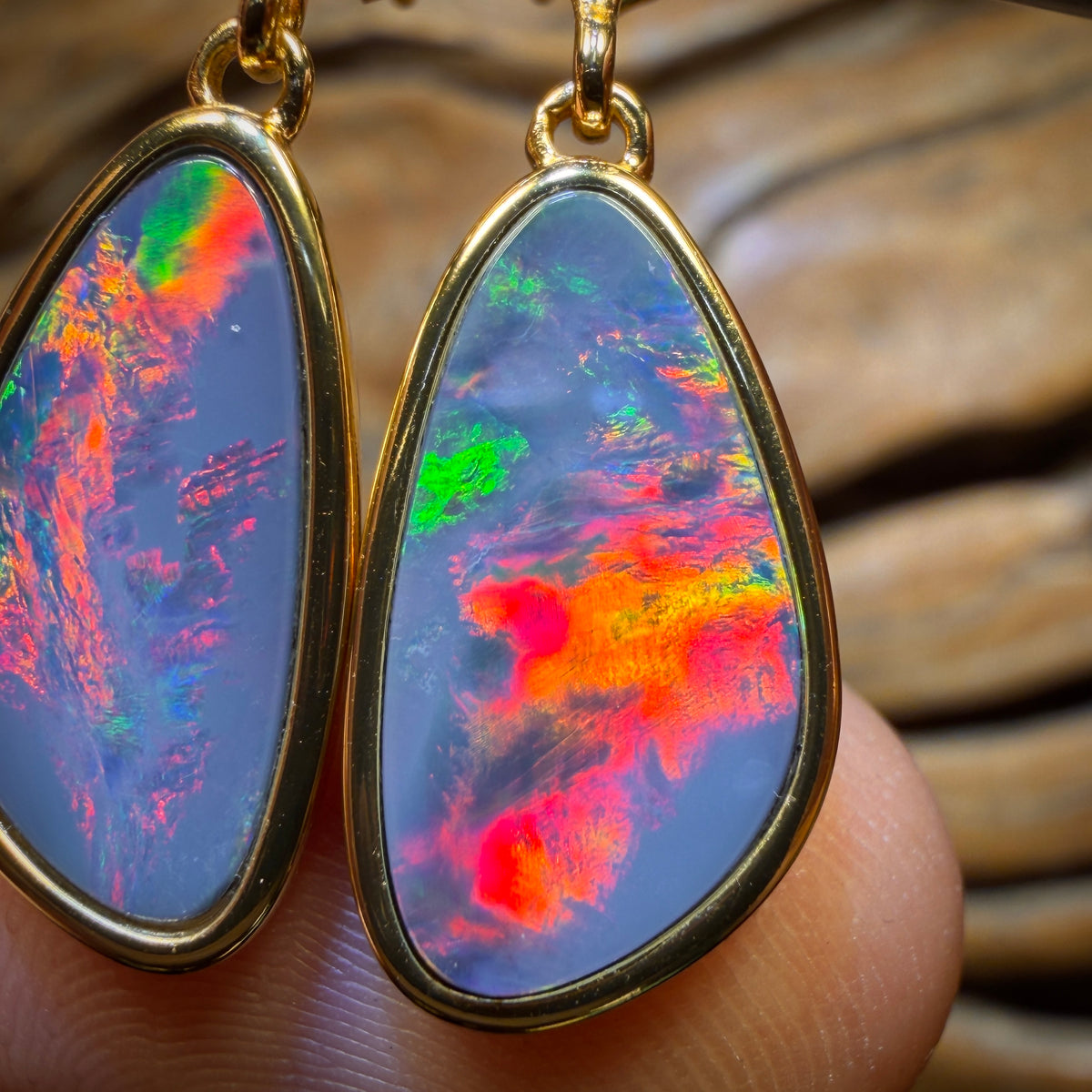 “Big Reds” Sterling Silver Gold Plated - Australian Boulder Opal Doublet Drop Stud Earrings