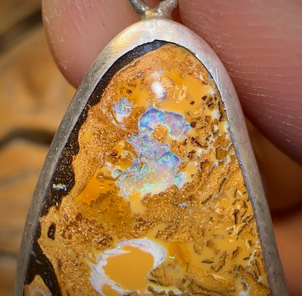 Sterling Silver - Large Tribal Boulder Opal UNISEX Pendant