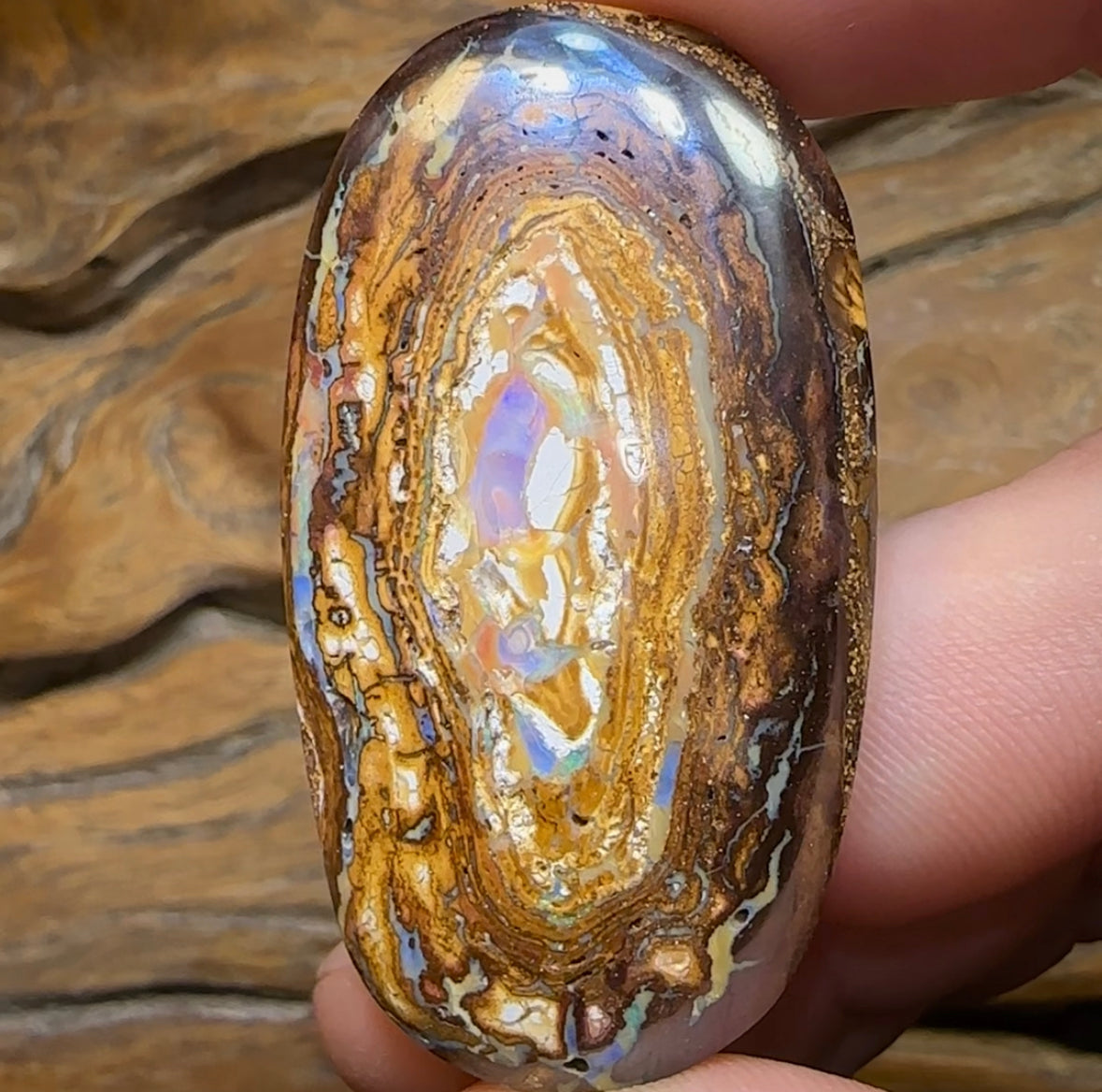 102.9cts - Australian Boulder Opal from Yowah Tribal Partial Kernel - Opal Whisperers