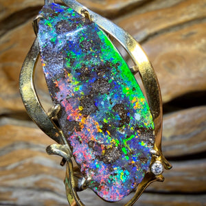 18k Gold - BEST Solid Queensland Boulder Seam Opal Pendant Old School Heritage Piece