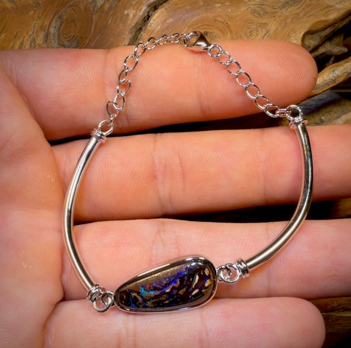 Sterling Silver - Solid Australian Boulder Opal Bracelet