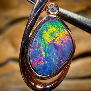 Sterling Silver Rose Gold Plated - Queensland Boulder Opal Doublet Pendant