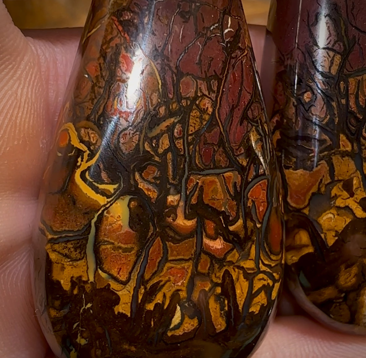 Large Drilled Boulder Opal Pendant Pair w/ Eco Friendly Vegan Cords