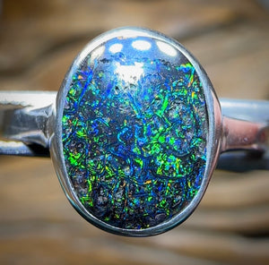 Sterling Silver - Solid Australian Tight Tribal Boulder Opal Ring - Opal Whisperers