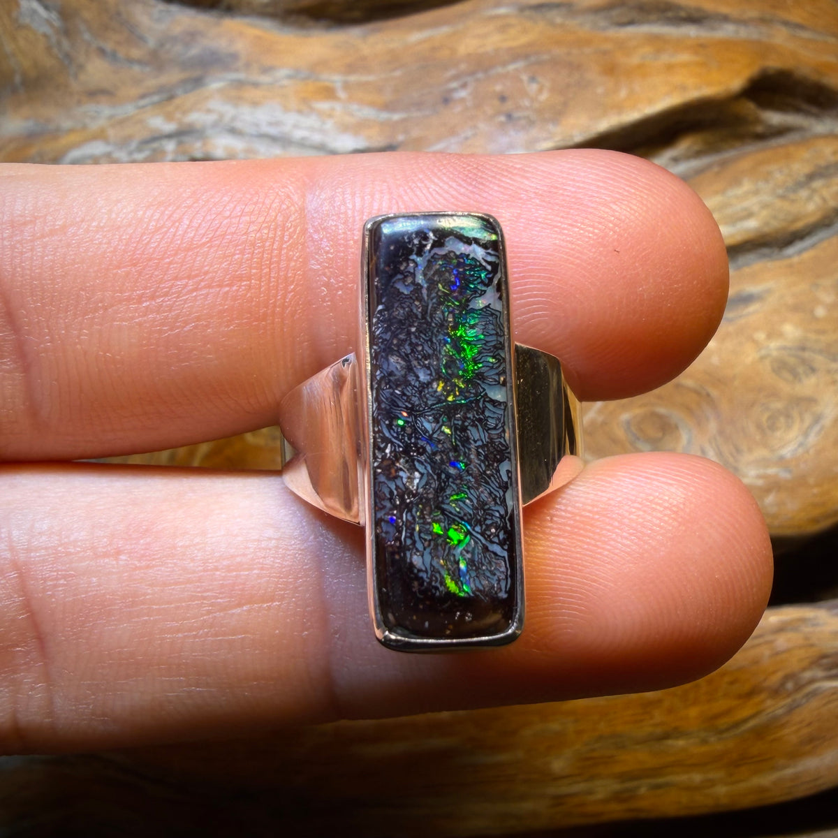 Sterling Silver - Solid Tribal Art Of Opal Style Boulder Opal Ring UNISEX FREE SETTING