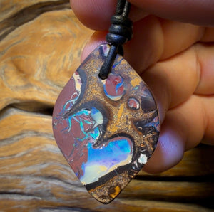 38 x 26mm - Double Sided Triple Kernel Drilled Queensland Boulder Opal Necklace