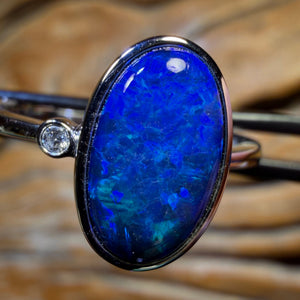 14k White Gold - Australian Black Opal Doublet Ring