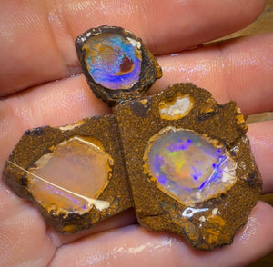 🔒108 carats - Lot de 3 opales brutes rares Yowah Nut Crystal Centre. Opale boulder australienne