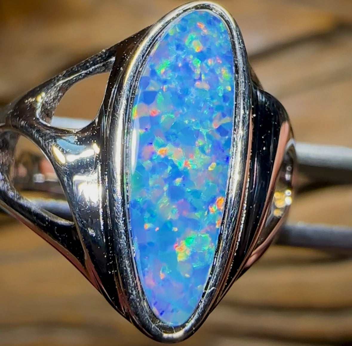 Sterling Silver - Large Unique Queensland Boulder Opal Doublet Ring - Opal Whisperers