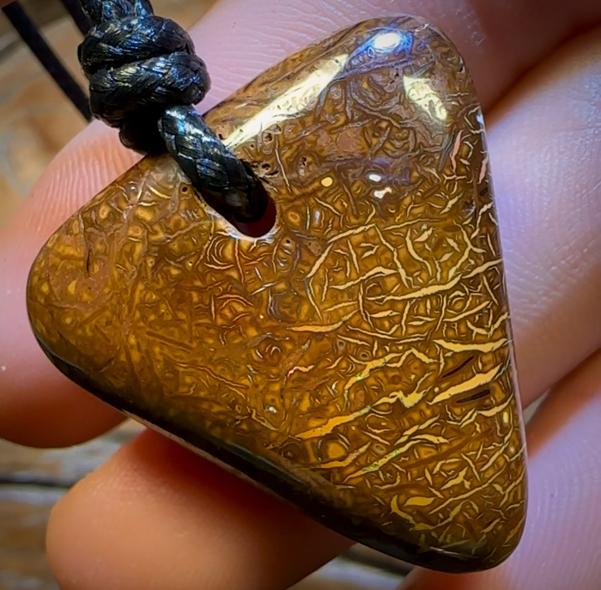 🔨 AUCTION 🔨 No Reserve 33 x 31mm - Drilled Boulder Opal Pendant w/ Eco Friendly Vegan Cord